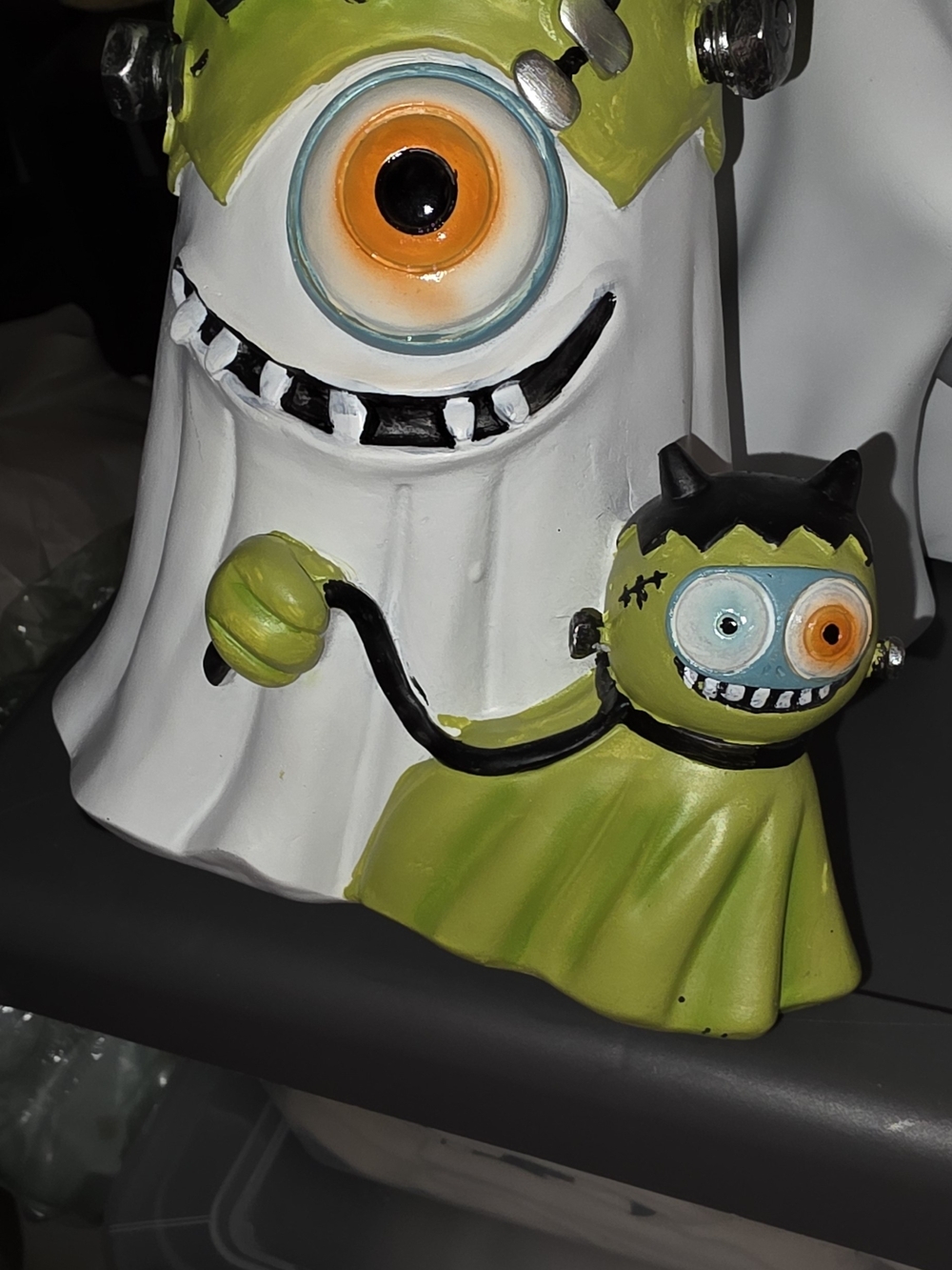 Green Cyclops Halloween Figurine with Mini Companion